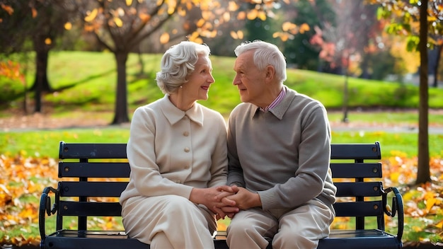 Un beau vieux couple a passé du temps ensemble dans un parc.