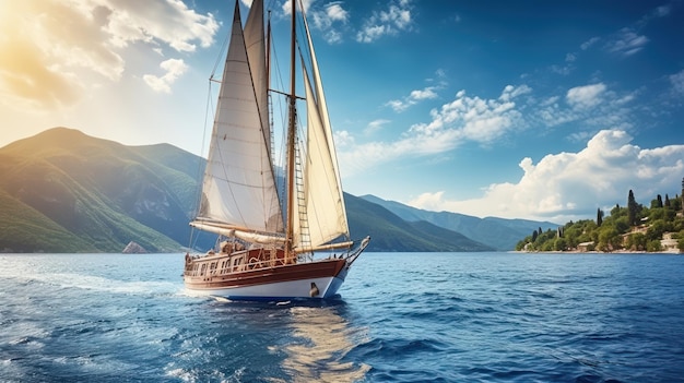 Beau yacht à voile sur la mer avec un ciel bleu