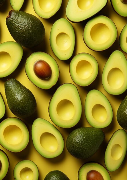 Beaucoup d'avocat frais mûr sur un fond pastel vue supérieure concept alimentaire génératif Ai