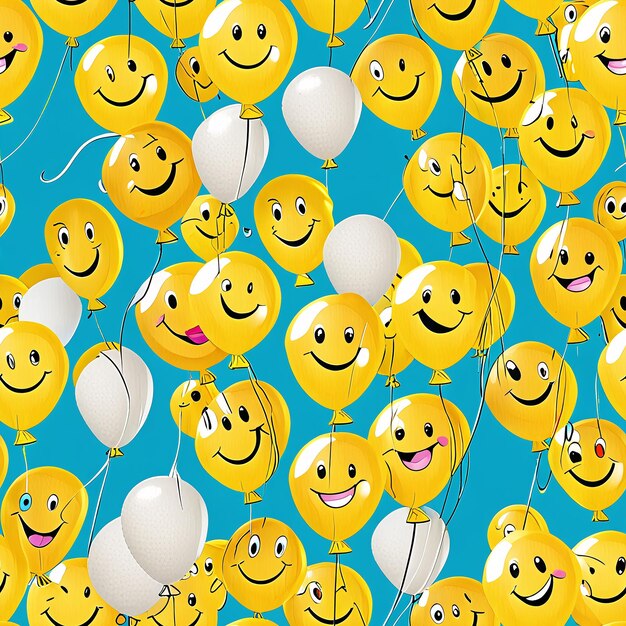 Photo beaucoup de ballons jaunes avec des visages souriants