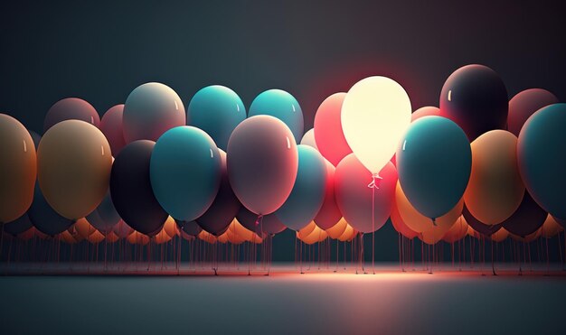 Beaucoup de ballons lumineux Belle image colorée AI générative