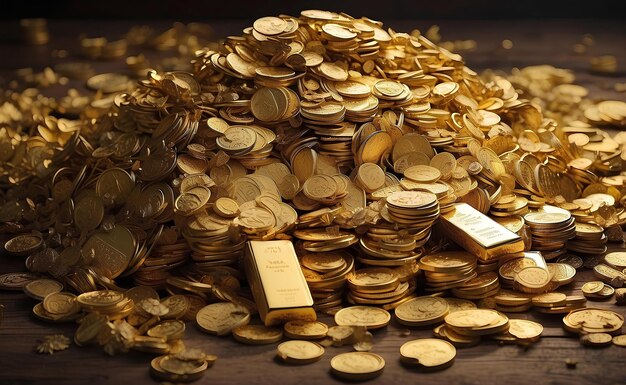 Beaucoup de barres d'or et de pièces d'or