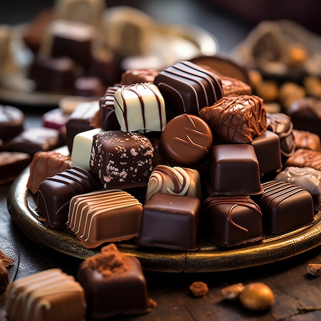 Beaucoup de bonbons au chocolat fin