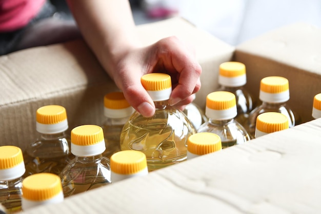 Beaucoup de bouteilles de fond d'huile de tournesol