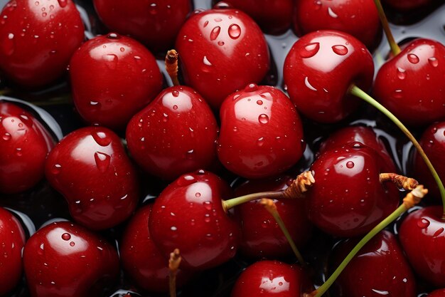 Beaucoup de cerises frais fond de cerises