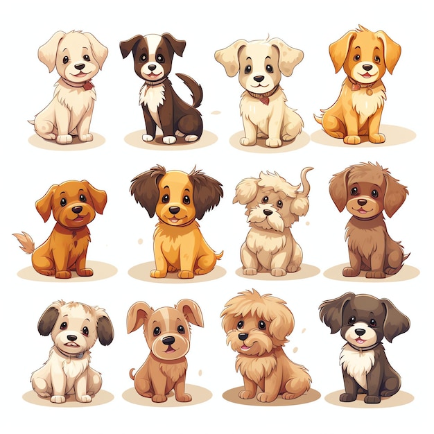 beaucoup de chiens mignons clip art aquarelle vecteur minimal fond blanc