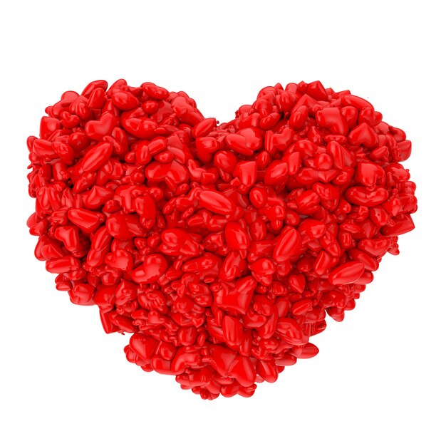 Beaucoup De Coeur Rouge En Forme De Grand Coeur Sur Fond Blanc. Rendu 3d