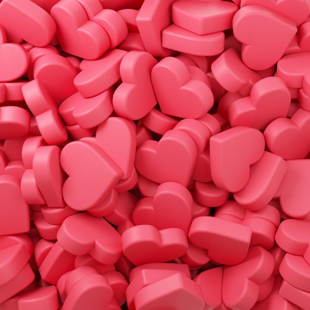 Beaucoup de coeurs en plastique rouge Saint Valentin fond illustration de rendu 3d