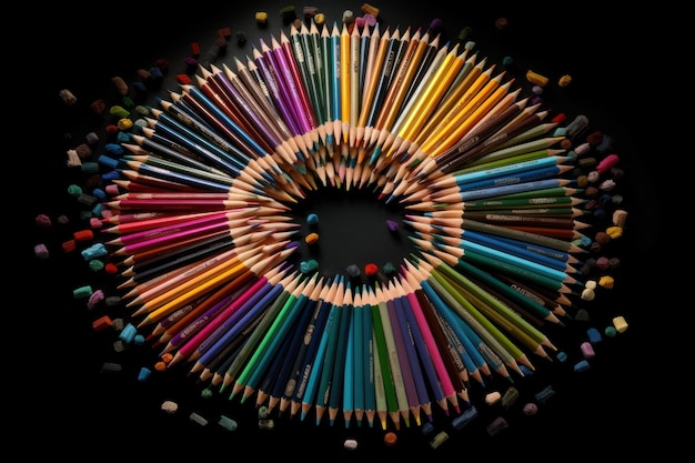 Beaucoup de couleurs de crayon sur la table Créé avec la technologie IA générative