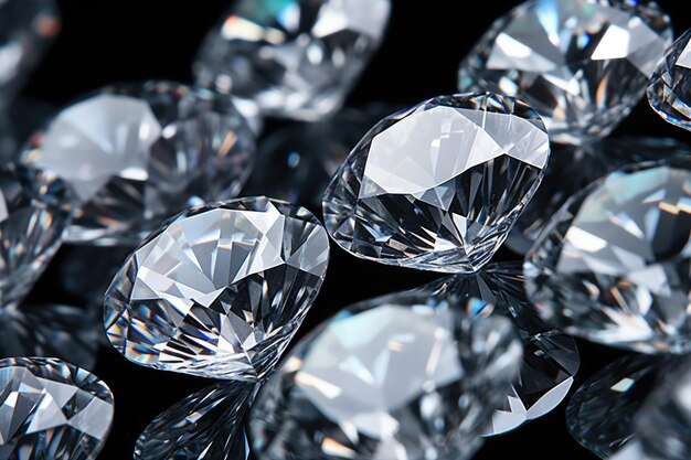 Beaucoup de diamants de luxe brillants sur fond noir.
