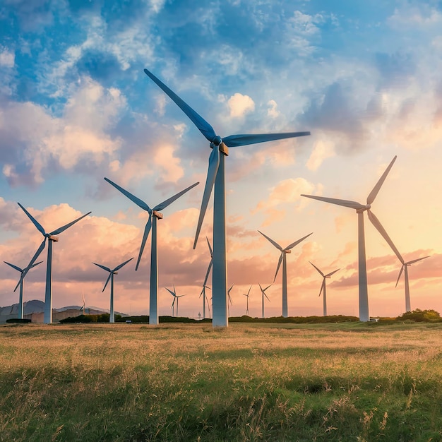 Beaucoup d'éoliennes dans les prairies L'énergie électrique est une énergie propre et aide à sauver la planète