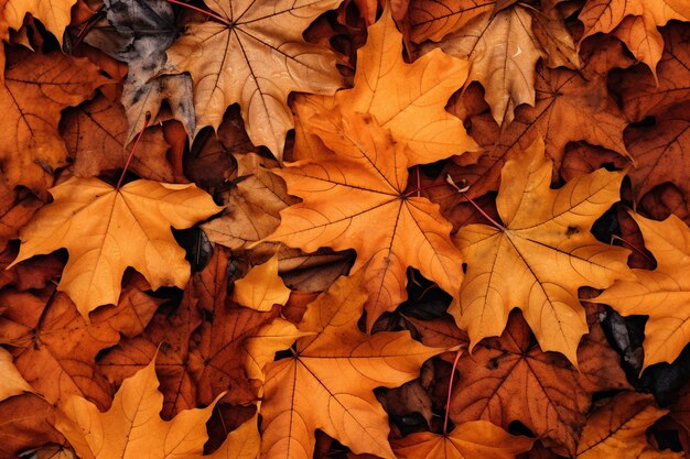 Beaucoup de feuilles d'érable sur le sol