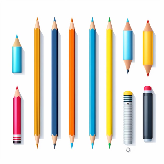 beaucoup de fournitures scolaires différentes sur un fond blanc images séparément style dessin animé 3D
