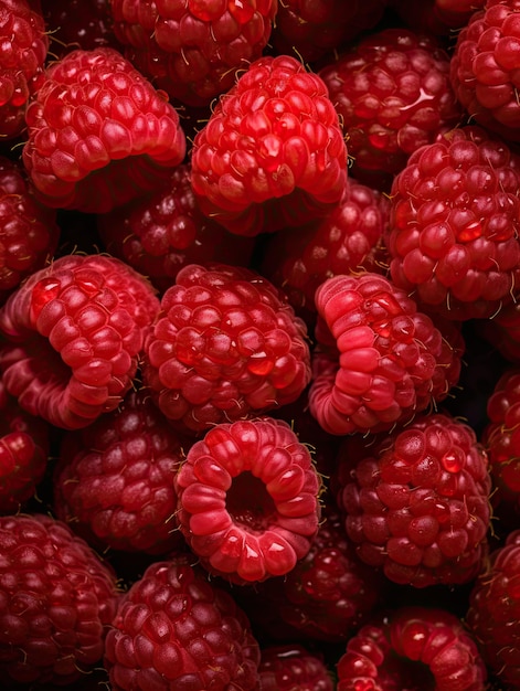 Beaucoup de framboises fraîches fond sans couture gouttes de pluie étincelantes