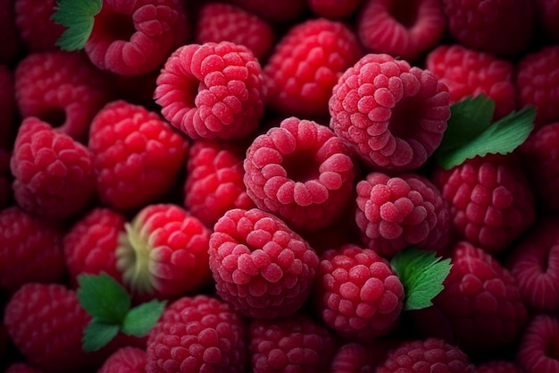 Beaucoup de framboises Récolter des framboises générées par l'IA