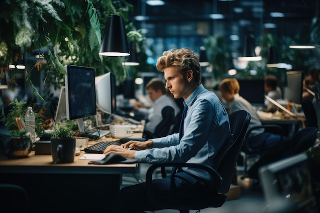 Beaucoup de gens d'affaires sont occupés à travailler au bureau.