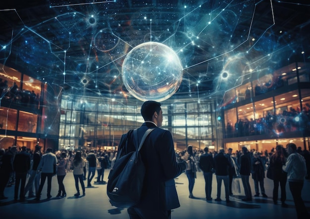 Beaucoup de gens à l'exposition de technologie