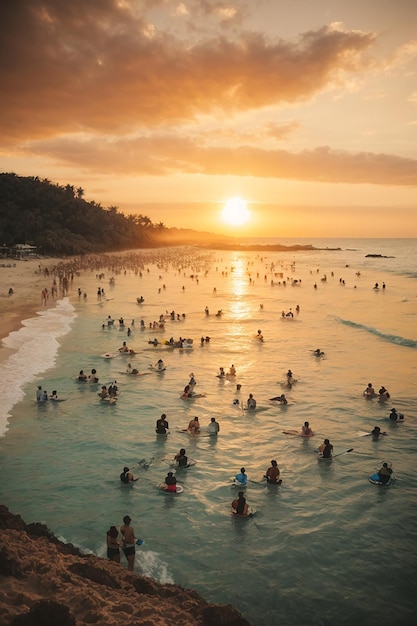 beaucoup de gens nagent sur la plage