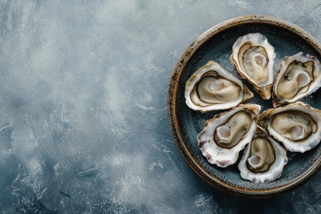 Photo beaucoup d'huîtres sur une assiette dans le style de motifs basés sur la nature