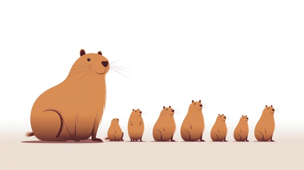 Beaucoup d'illustrations minimalistes avec des capybaras en couleur Mocha