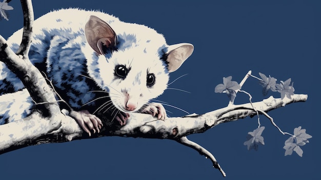 Beaucoup d'illustrations minimalistes avec des opossums en couleur indigo