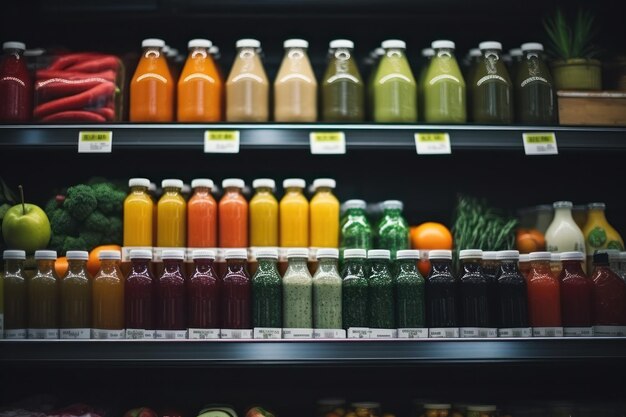 Photo beaucoup de jus sur des barres de fruits dans une épicerie