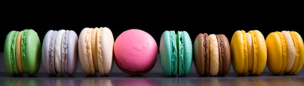 Beaucoup de macarons sur fond noir Generative AI