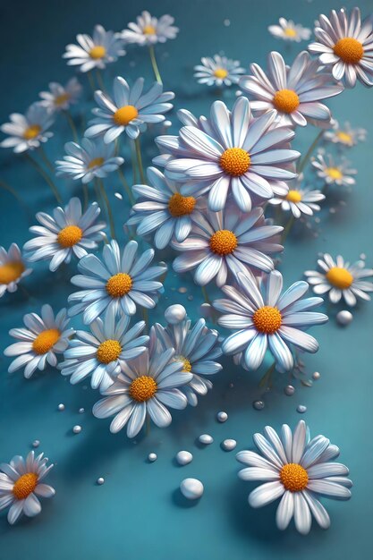 Beaucoup de marguerites blanches 3D sur fond bleu papier peint fleurs blanches fond de printemps