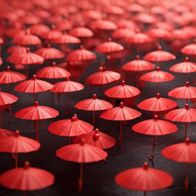 Beaucoup de petits parapluies rouges