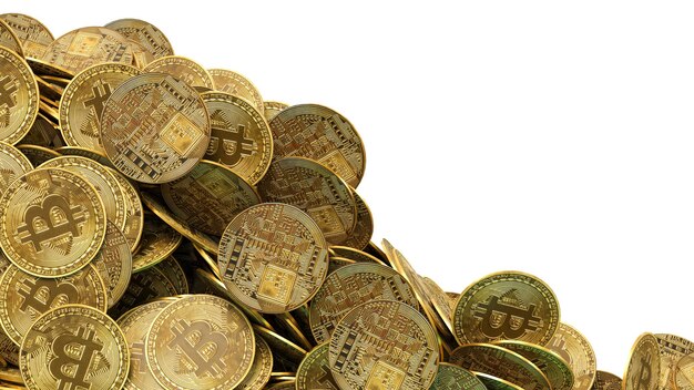 Photo beaucoup de pièces de bitcoin empilées rendu 3d