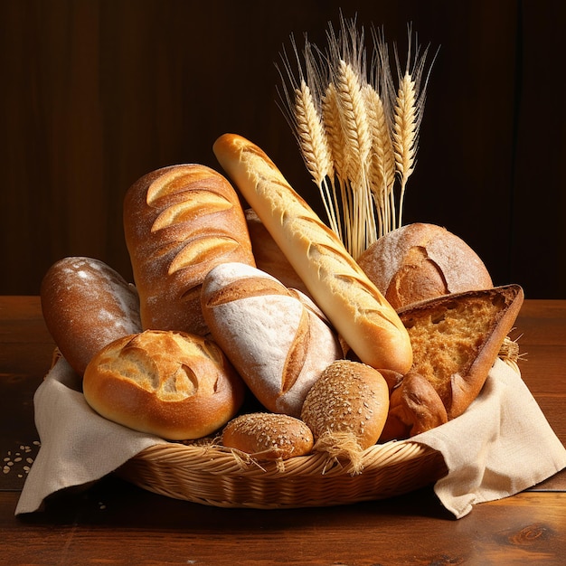 Beaucoup de produits de boulangerie assortis dans le panier grand espace de copie sur le dessus