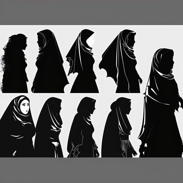 Photo beaucoup de silhouettes noires vectorielles de belles femmes