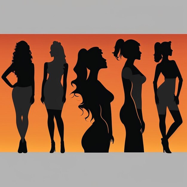 Beaucoup de silhouettes noires vectorielles de belles femmes