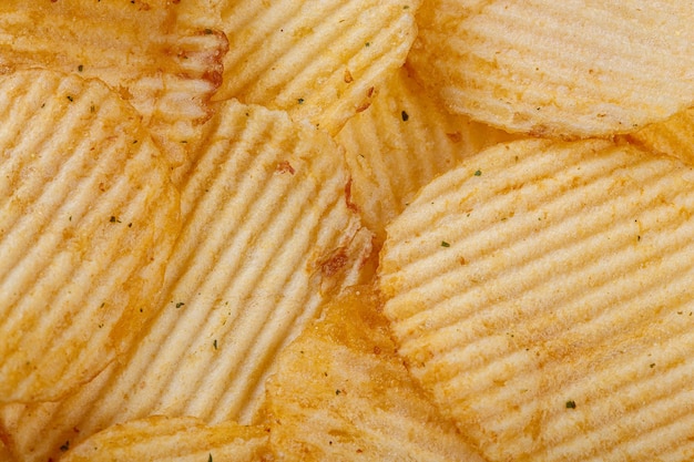 Beaucoup de texture de chips de pomme de terre de près