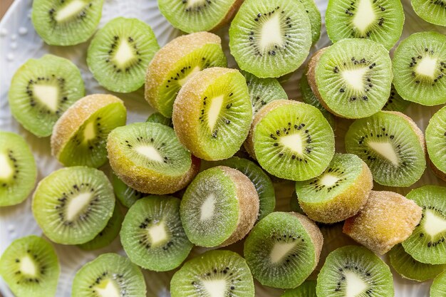 Beaucoup de tranches de kiwis confits