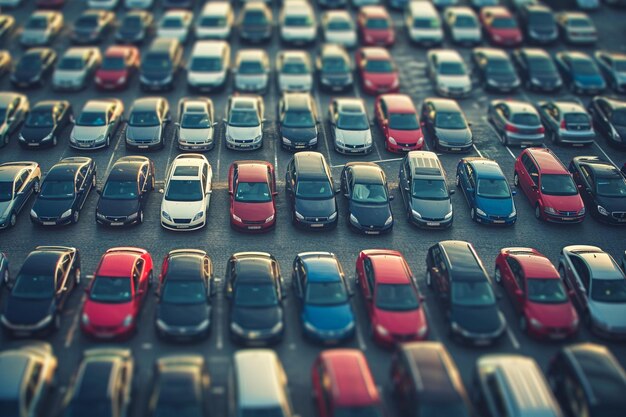 Photo beaucoup de voitures garées dans le parking.