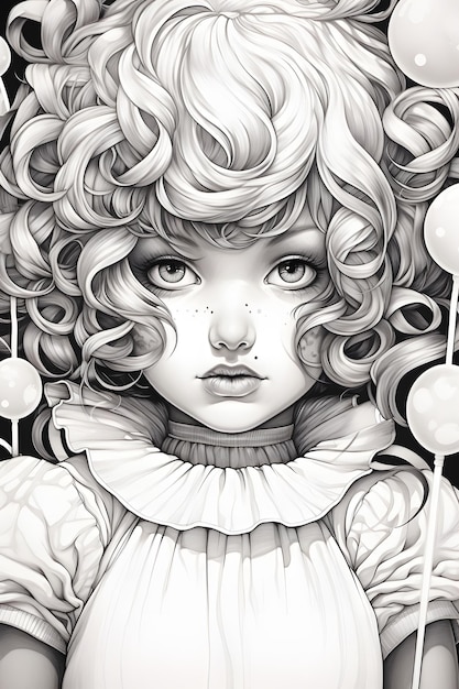 Beaufitul anime girl coloriage noir et blanc