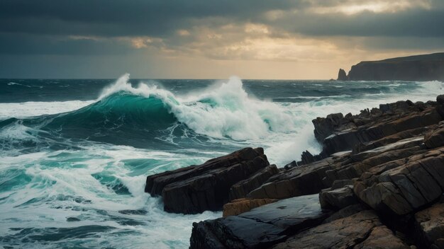 La beauté accidentée d'une côte rocheuse frappée par les vagues.