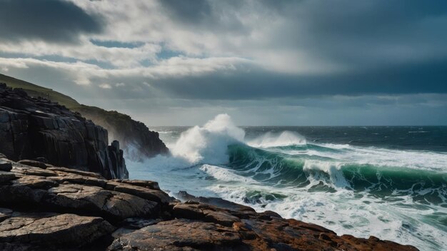 La beauté accidentée d'une côte rocheuse frappée par les vagues.