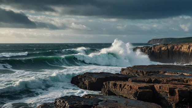 La beauté accidentée d'une côte rocheuse frappée par les vagues.