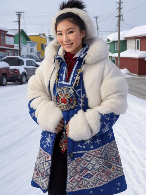 Photo une beauté barbie frappante de son village natal d'inuvik au canada