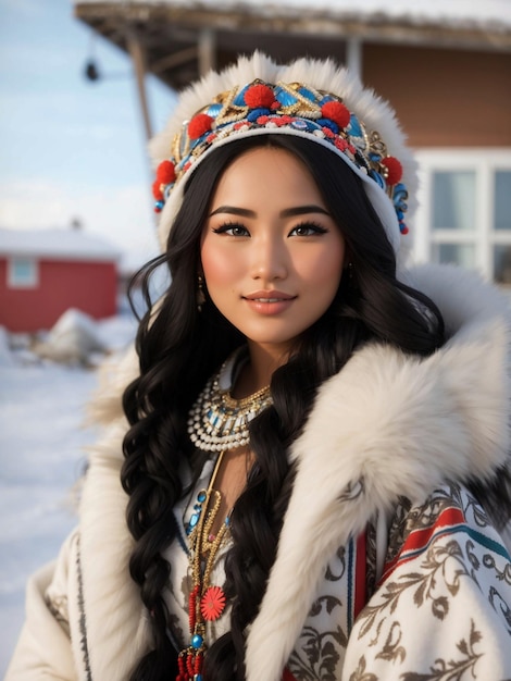 Photo une beauté barbie frappante de son village natal d'inuvik au canada