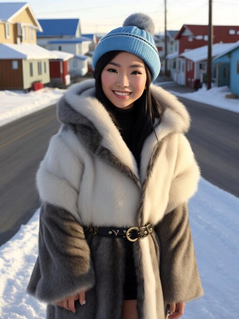 Photo une beauté barbie frappante de son village natal d'inuvik au canada