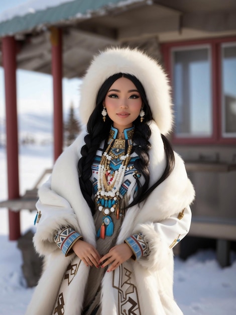 Photo une beauté barbie frappante de son village natal d'inuvik au canada