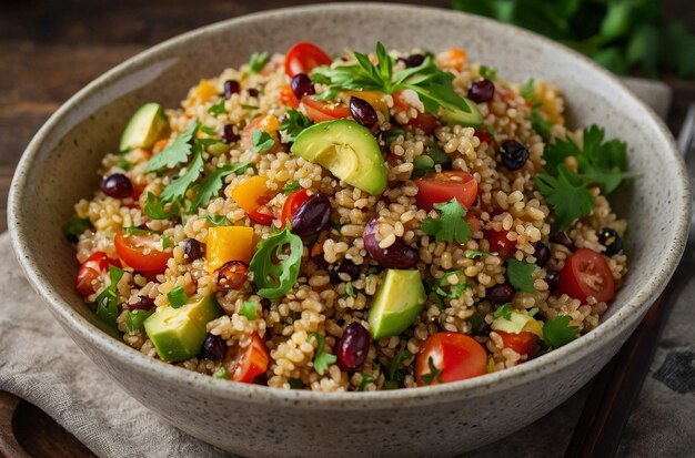 La beauté des céréales, le quinoa sain, la salade, le bonheur.