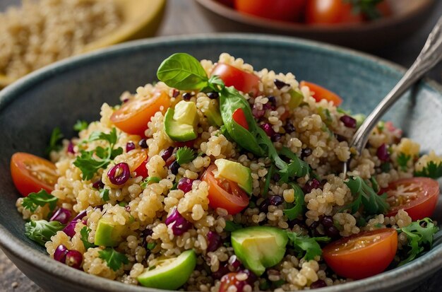 La beauté des céréales, le quinoa sain, la salade, le bonheur.