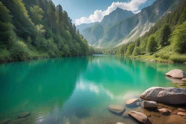 Beauté dans la nature lac tranquille avec de l'eau verte