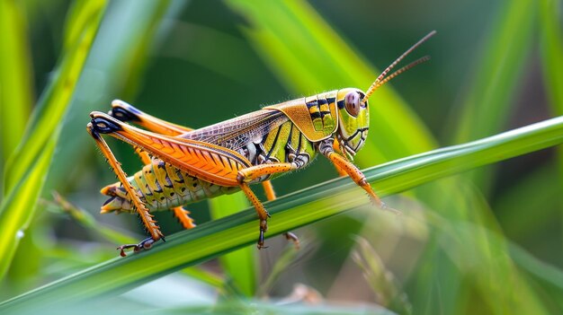 La beauté délicate d'une sauterelle perchée sur une brindille d'herbe illustration générée par l'IA