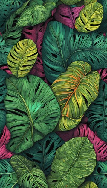 La beauté détaillée de la forêt tropicale sur un fond sombre Parfait pour des couleurs luxueuses et vives