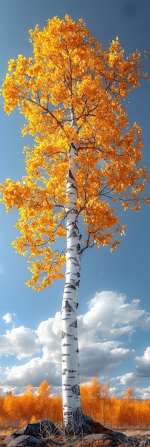 La beauté du bouleau, la splendeur de l'automne contre un ciel bleu clair